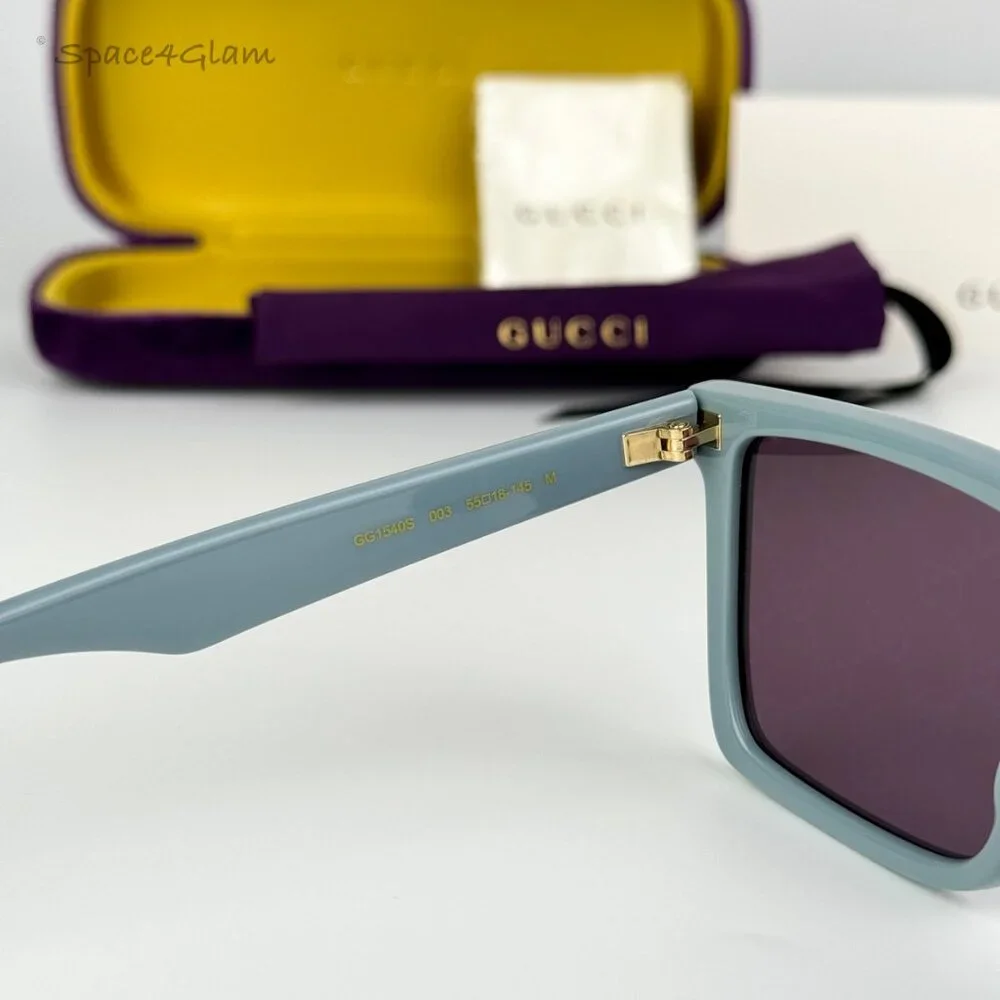 NEW Gucci GG1540S 003 Light Blue Violet Logo Mirrored Men Square Sunglasses